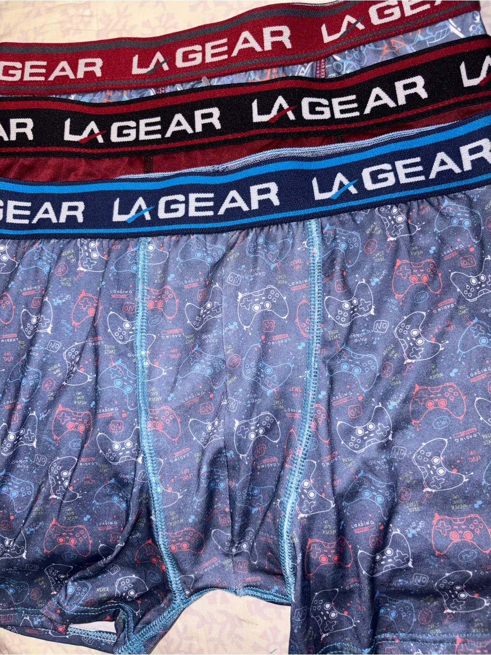 L.A. Gear Boys' Gaming Print Boxer Briefs — Navy with Red and Blue Accents